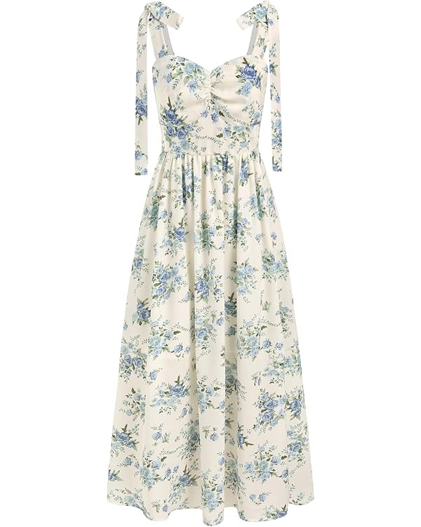 CIDER Santorini Beach Vacation V-Neck Bowknot Floral Ruffle Hem Midi Dress | Amazon (US)