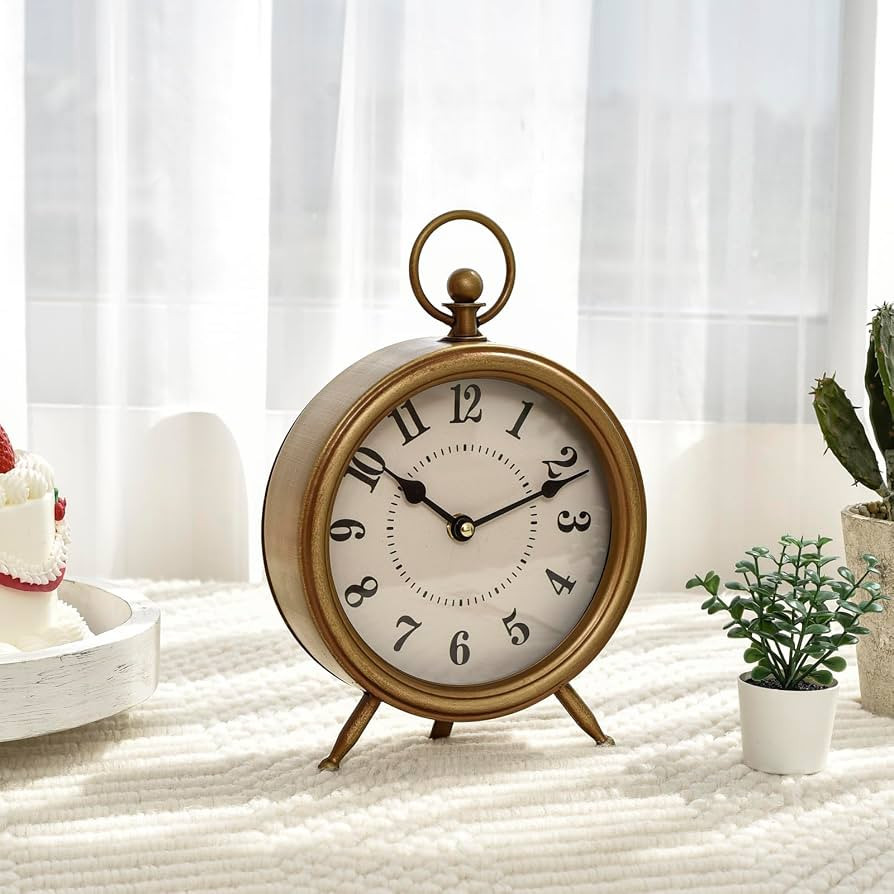 EMAX HOME Vintage Table Clock on Stand, Decorative Desk and Shelf Clock Rustic Mantel Clock Non-T... | Amazon (US)