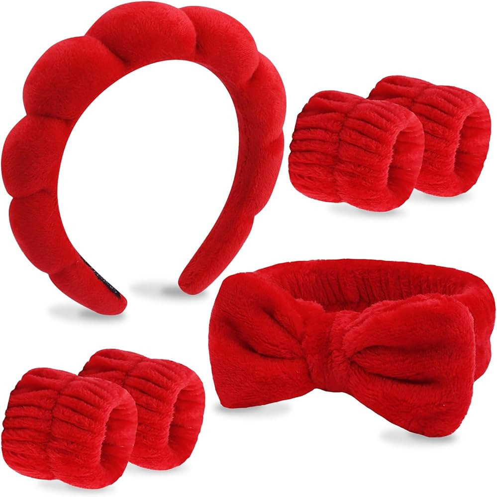 Velscrun 6 Pack Spa Headband, Makeup Headband, Face Wash Headbands, Skincare Headbands, Red Spong... | Amazon (US)