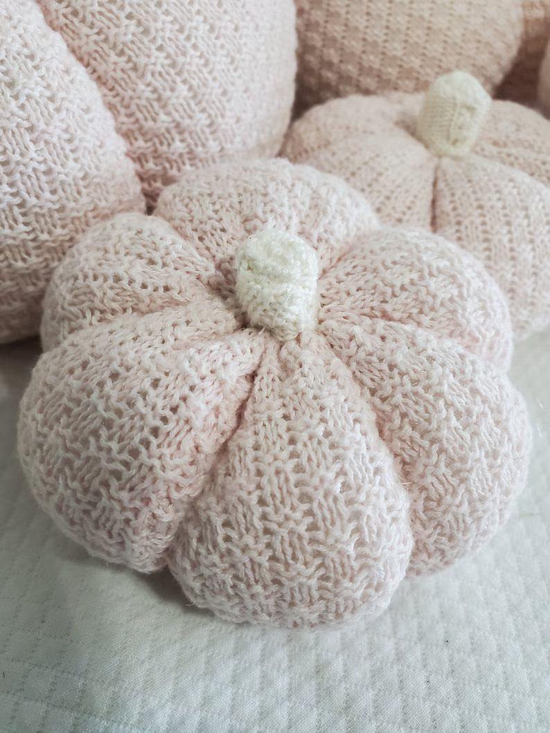 Handmade pale blush pink sweater pumpkins with ivory stems from repurposed sweaters | Etsy (US)