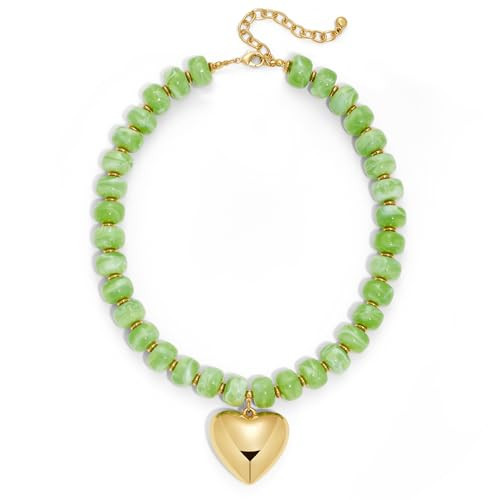 Gold Heart Pendant Necklaces for Women Colorful Acrylic Resin Beaded Choker Necklace Fashion Chun... | Amazon (US)