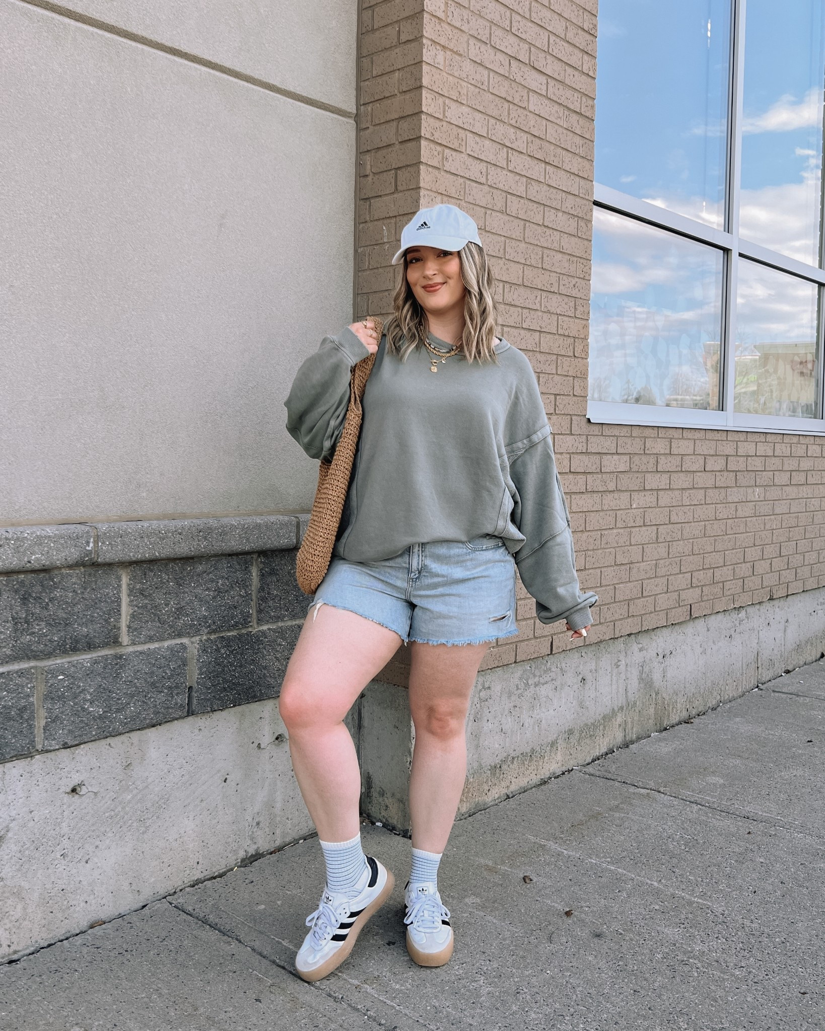 My sweatshirt is 50% off & shorts are 42% off! Wearing my usual size L in the denim shorts - these are super comfy with an elastic waistband at the back! Sized down to M in the sweatshirt. Adidas Sambae sneakers run a little big, I’m usually a 9.5-10 and wear a 9. 
Casual spring to summer outfits, aerie, comfy outfits, Memorial Day sales



#LTKsummer #LTKsale #LTKmidsize