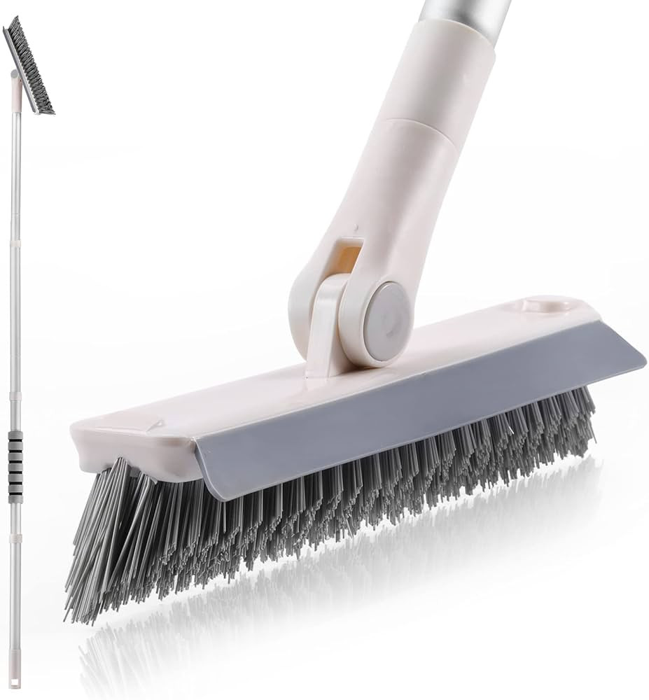 Grout Brush with Long Handle, 2 in 1 Floor Scrub Brush with Squeegee, Shower Scrubber Cleaner Swi... | Amazon (US)