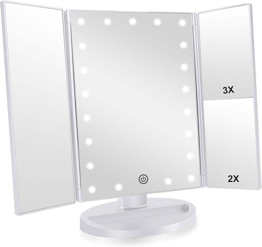 Trifold Makeup Mirror Vanity Mirror with Lights,1X 2X 3X Magnification,Touch Screen,180 Adjustabl... | Amazon (US)