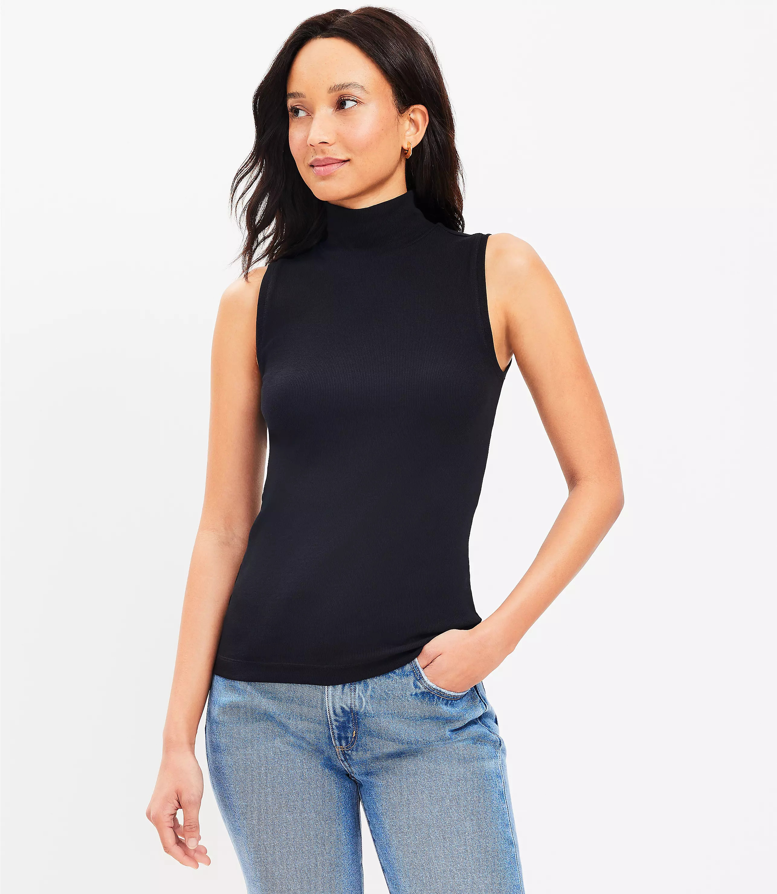 Ribbed Mock Neck Tank Top | LOFT