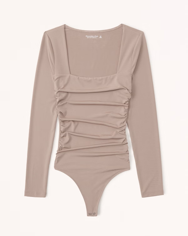 Long-Sleeve Ruched Squareneck Bodysuit | Abercrombie & Fitch (US)