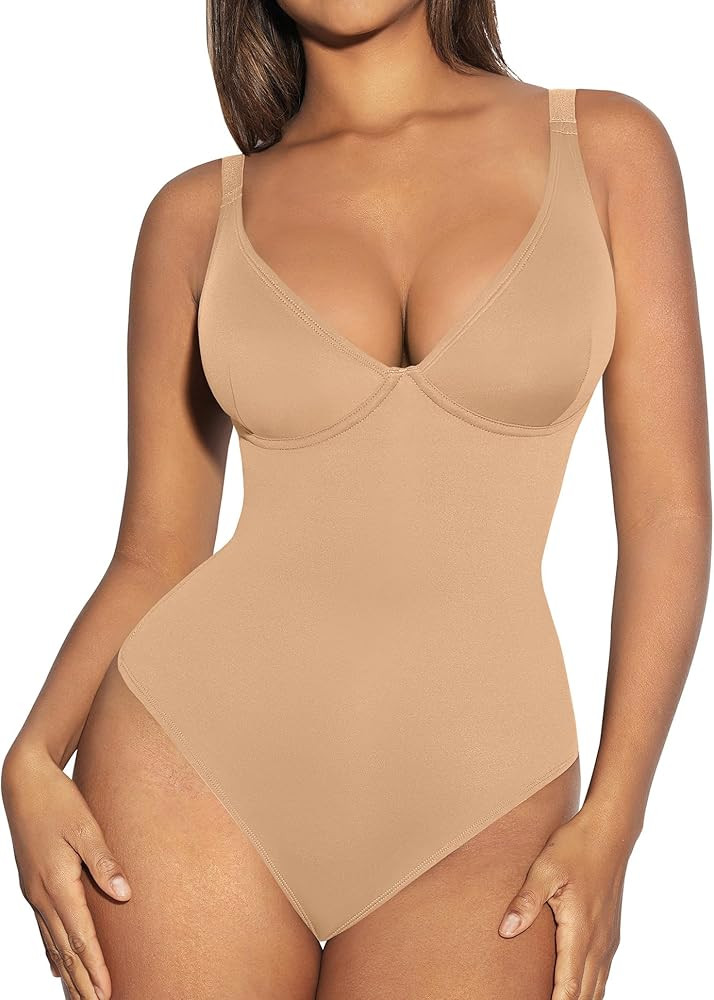 FeelinGirl Shapewear Bodysuits for Women Tummy Control Body Suits Deep V Neck Thong Body Shaper | Amazon (US)