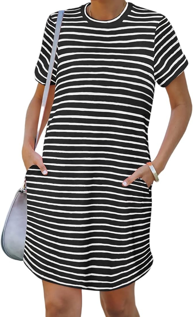 YEXIPO Women's Casual Summer Short Sleeve T Shirt Dress Nightgown Crew Neck Loose Solid Color Bas... | Amazon (US)