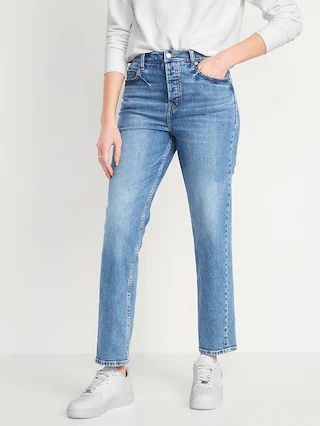 Extra High-Waisted Button-Fly Sky-Hi Straight Medium-Wash Jeans for Women | Old Navy (CA)