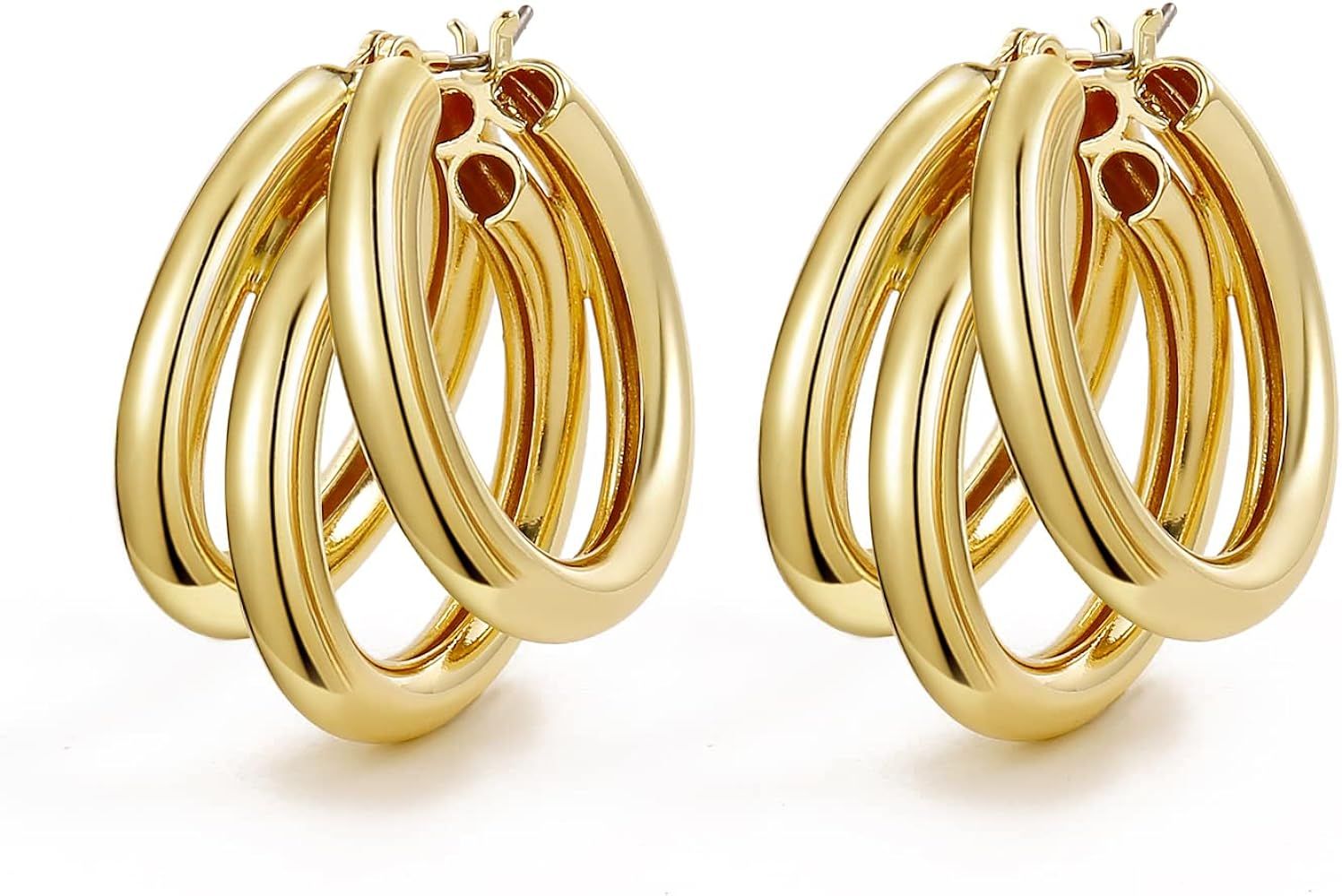 A Golden Cloud Gold Chunky Hoop Earrings For Women Statement Earrings Double Hoop 14K Gold Plated... | Amazon (US)