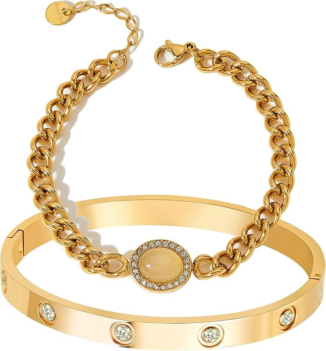 A D. ALLEN & DANMI. 18 K Gold Plated Love Bangle Bracelet Set Flexible Wide Wristband Bangle Bang... | Amazon (US)