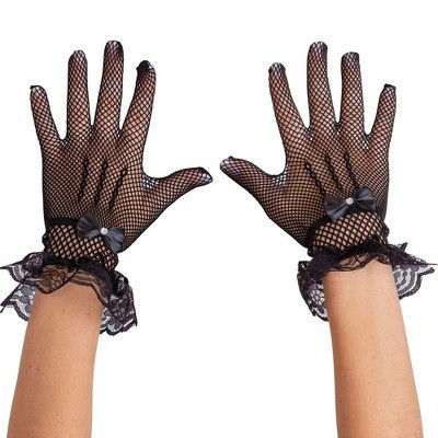 Skeleteen Dress Lace Hand Gloves - Vintage Formal Black Sheer Evening Gloves with Satin Bow and Lace Ruffle Wrist Cuffs for Women and Girls | Target