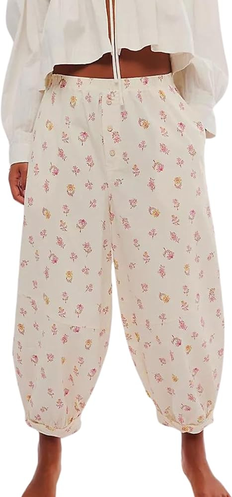 Xiaoxuemeng Womens Wide Leg Harem Pants Cotton Flowy Beach Pants High Waisted Lounge Boho Trouser... | Amazon (US)
