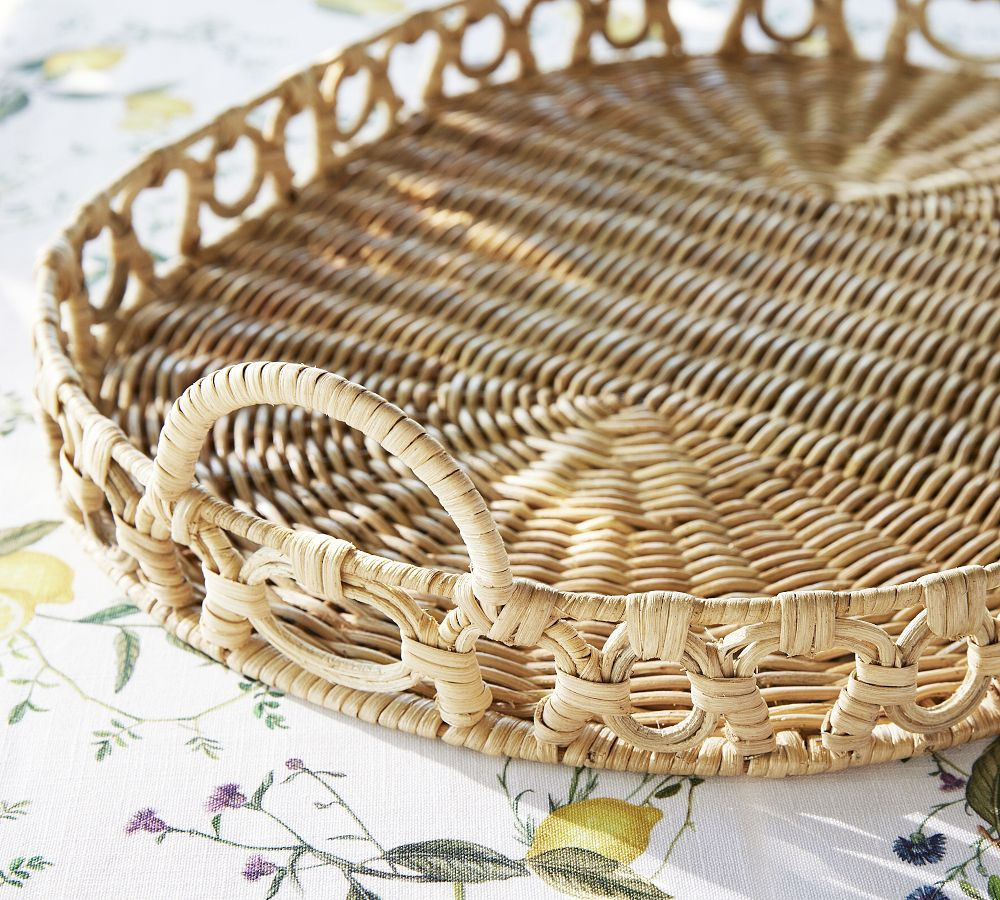 Monique Lhuillier Antibes Handwoven Wicker Handled Serving Tray | Pottery Barn (US)