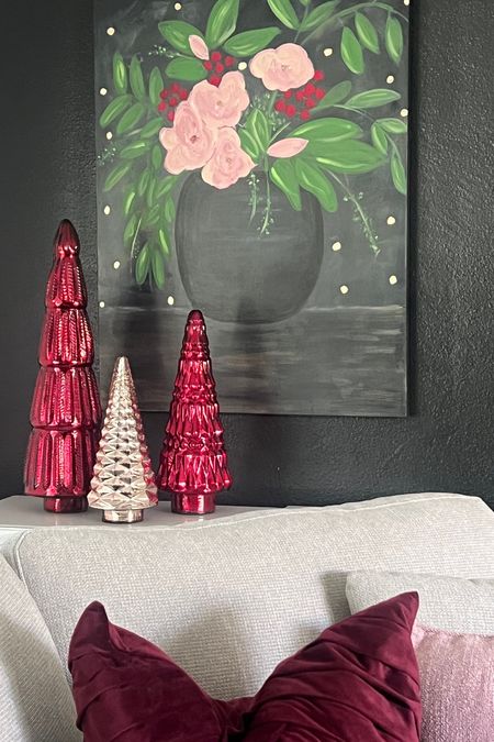 Holiday cheer with red and pink! Mercury glass trees and hand painted art  

#LTKHolidaySale #LTKSeasonal #LTKHoliday
