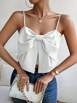 SHENHE Women's Bow Front Sleeveless Spaghetti Strap Shirred Cami Tank Crop Tops | Amazon (US)