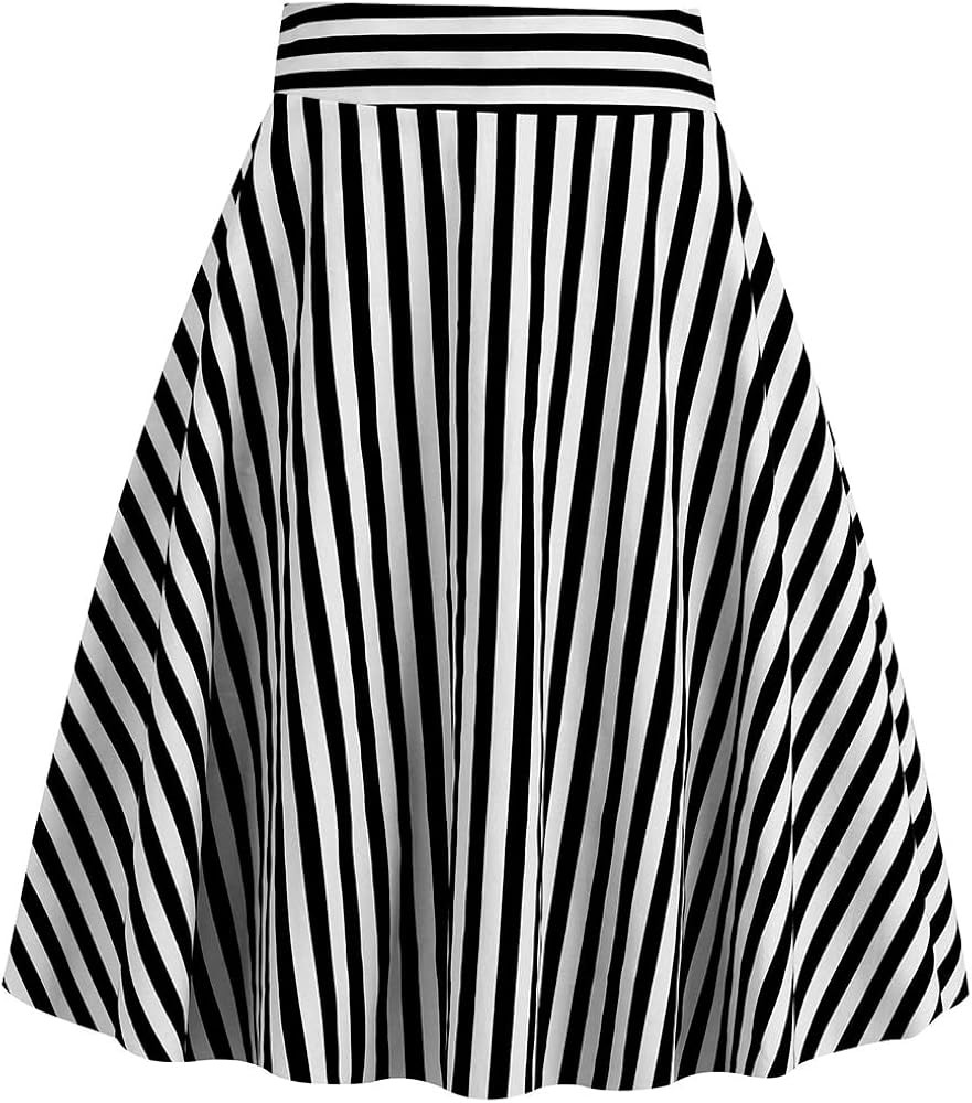1950s Skirts for Women Vintage Striped Midi Skirt High Waist A-Line Flared Skirt Office Casual Kn... | Amazon (US)