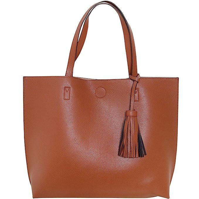 Humble Chic Large Vegan Leather Tote Bag Reversible Shoulder Handbag Tassel Purse | Amazon (US)