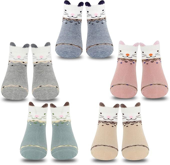 Gwenvenni Little Girls Toddler Animal Cat Socks Kids Children Cotton Anklet Crew Quarter Socks   ... | Amazon (US)