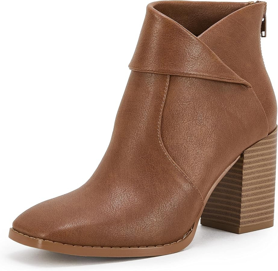 LAICIGO Women's Square Toe Ankle Boots High Chunky Stacked Heel Slip On Criss Cross Zipper Bootie... | Amazon (US)