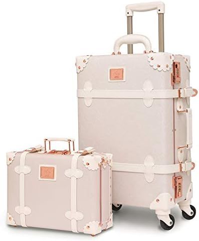 Womens Luxury Vintage Trunk Luggage Set 2 Piece Cute Retro Pink Hardside Suitcase 26" | Amazon (US)