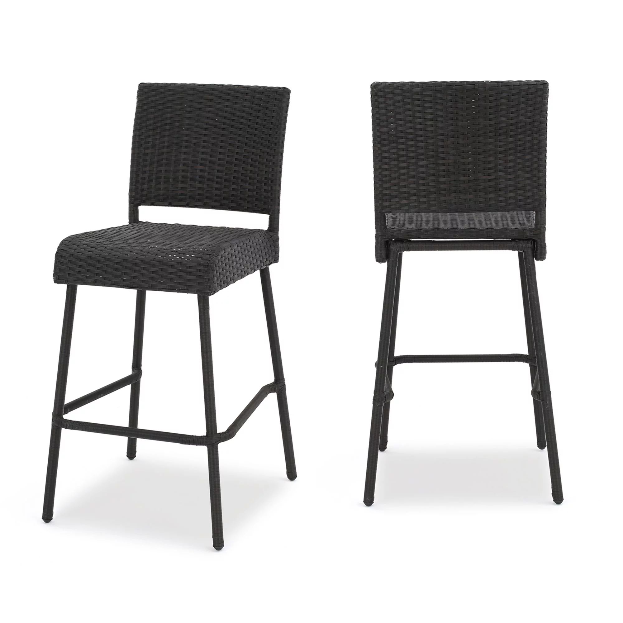 Set of 2 Black Contemporary Outdoor Patio Bar Stools 43.25" - Walmart.com | Walmart (US)