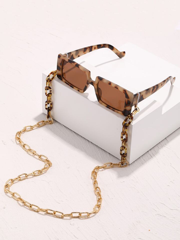 Tinted Lens Fashion Glasses With Fashion Glasses Chain | SHEIN