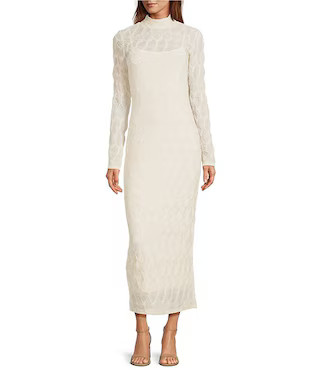Katelyn Long Sleeve Turtleneck Puckered Jacquard Midi Dress | Dillard's