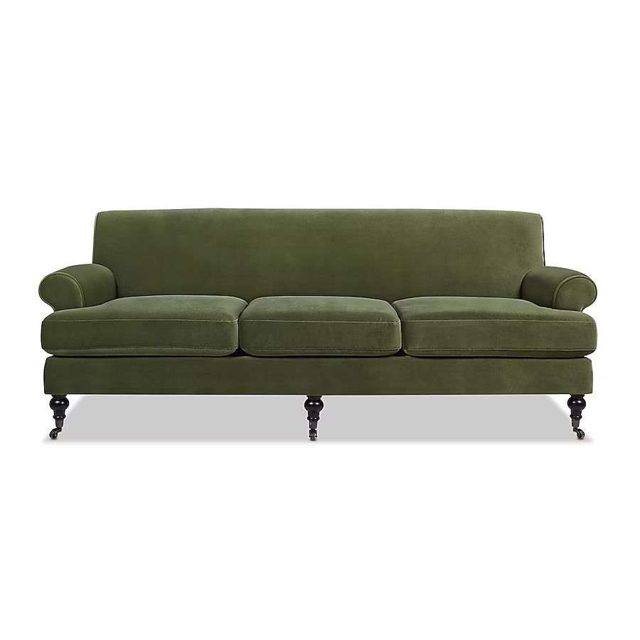 Jennifer Taylor Home Alana Lawson Three-Cushion Tight Back 88-in Farmhouse Olive Green Velvet 3 -... | Lowe's