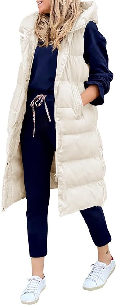 LEANI Womens Long Puffer Vest Full-Zip Hooded Sleeveless Down Jacket Coats with Pockets | Amazon (US)