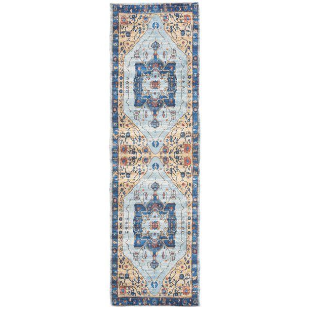 SAFAVIEH Saffron Denica Geometric Cotton Runner Rug, Turquoise/Navy, 2'3" x 8' | Walmart (US)