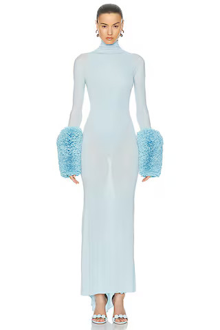 ALAÏA Ruffle Dress in Ciel | FWRD | FWRD 