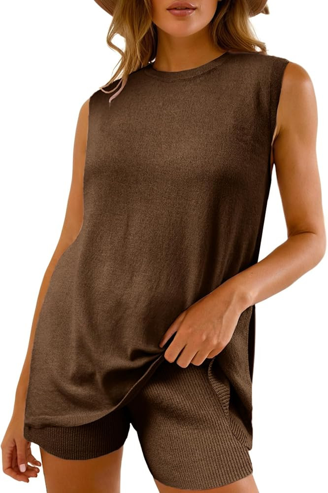 Glamaker Women's 2 Piece Short Sets Summer Lounge Sets Sweater Knit Beach Vacation Matching Sets ... | Amazon (US)