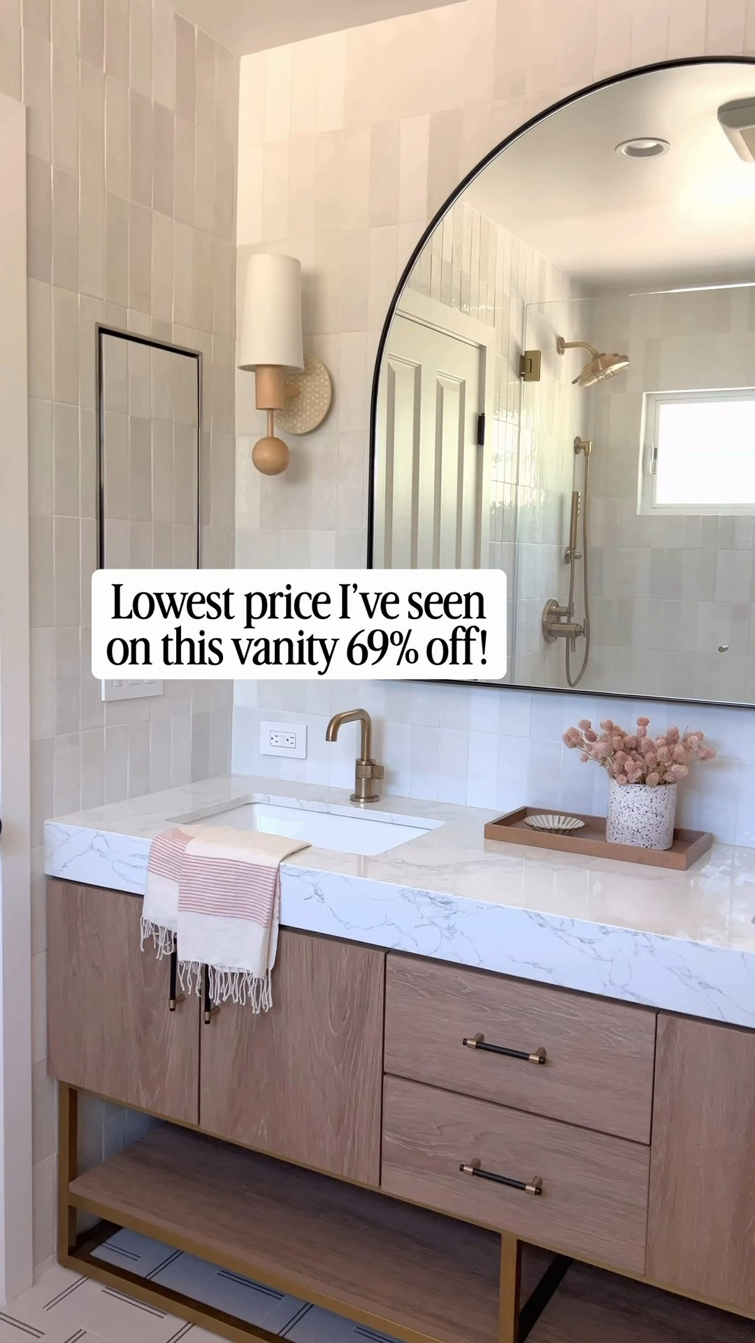Last day to shop the sale. Lowest price I’ve seen on the Vanity! My client saved thousands of dollars using this vanity since it comes with the countertop love the soft clothes drawers and wood tone. Comes in nine sizes. Brass hardware black hardware brass faucet white tile bathroom design Bedrosians Wayfair brass door arch mirror black mirror

#LTKhome #LTKsalealert

#LTKHome #LTKFindsUnder50 #LTKSaleAlert