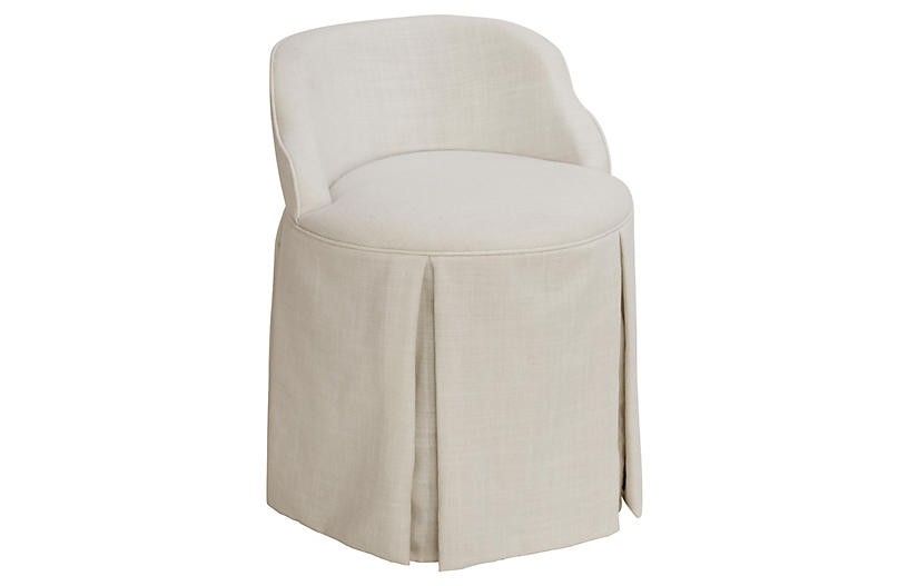 Addie Vanity Stool, Talc Linen | One Kings Lane