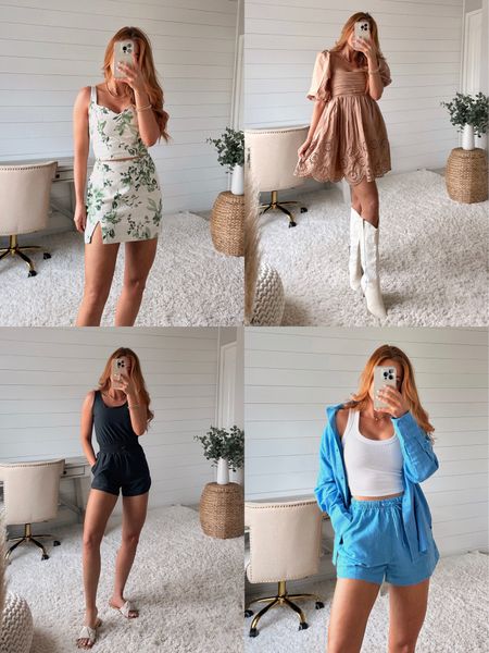 last day for abercrombie sale. try-on saved to the “abercrombie” highlight on my instagram page. // set: xs on top small on bottom (should’ve stuck with an xs) // dress: xs // romper: xs // blue set: xs on top, small on bottom, xxs in tank pack  