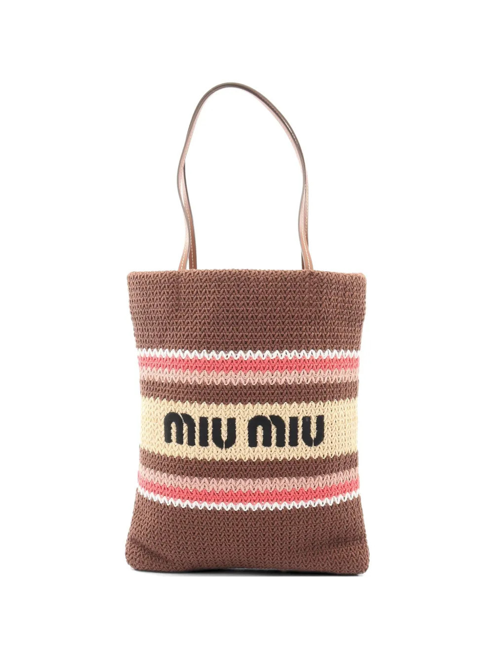 Miu Miu Pre-Owned Tessuto Stripes crochet tote bag - Brown | Farfetch Global