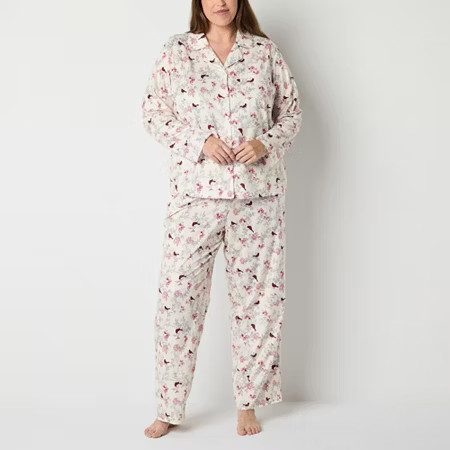 Adonna Womens Plus Fleece Long Sleeve 2-pc. Pant Pajama Set, 1x, White | JCPenney