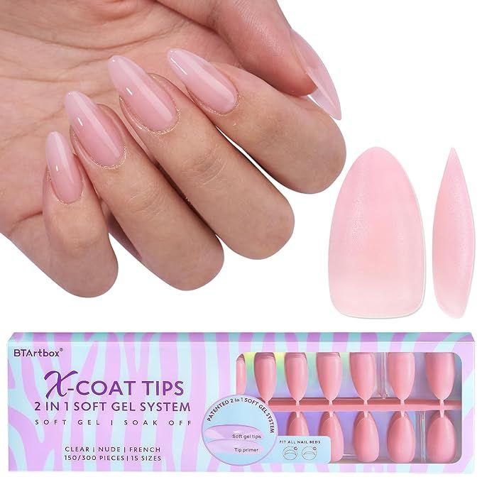 BTArtbox XCOATTIPS Natural Nail Tips -Medium Almond Press On Nails Pink, Long Lasting Soft Gel Na... | Amazon (US)