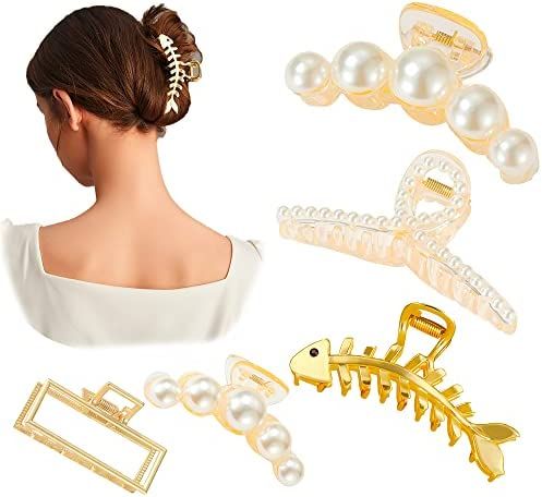 Hair Claw Clips, Large Gold Hair Claw Clip, Pearl Claw Clip, Fashion Women's Hair Accessories, As... | Amazon (CA)