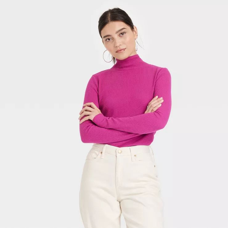 Women's Long Sleeve Waffle Knit Mock Turtleneck Slim Fit T-Shirt - Universal Thread™ | Target