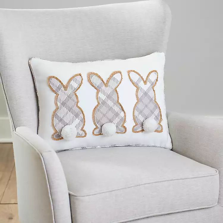 Neutral Plaid Bunny Accent Pillow | Kirkland's Home