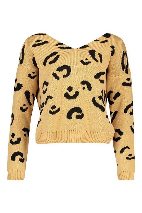 Leopard Print Twist Back Sweater | Boohoo.com (US & CA)
