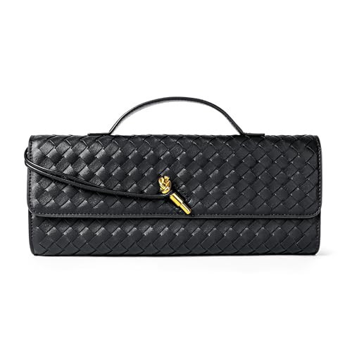 Joryin Woven Purse for Women Evening Clutch Woven Leather Handbags Crossbody Bag Purse Formal Evening Bag, Black | Amazon (US)