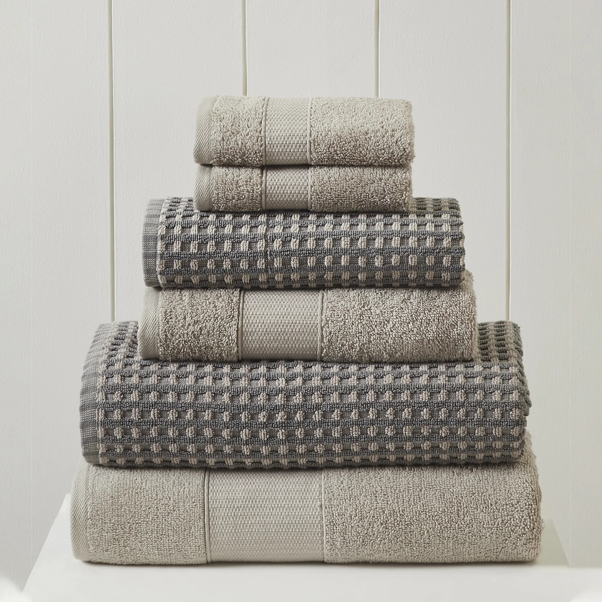 Modern Threads Drucilla 6-Piece 100% Combed Cotton Yarn Dyed Cobblestone Jacquard Towel Set | Wayfair North America