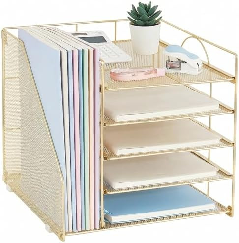 Desk Organizers and Accessories, 5-Tier Paper Letter Tray Organizer with File Holder, Desktop Org... | Amazon (US)