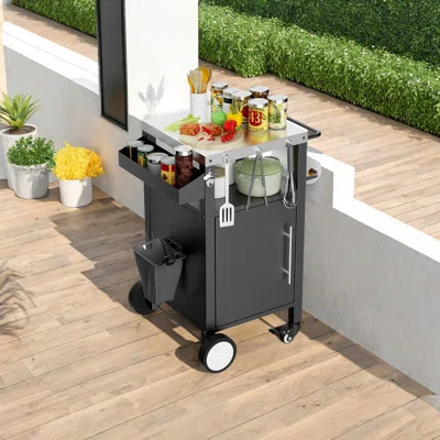 Outdoor Grill Cart With Patio Furniture, Outdoor Grill Table With Storage,Rolling Bar Cart Outdoor BBQ Cart With Hooks And Spice Rack For Grilling Acc | Wayfair North America