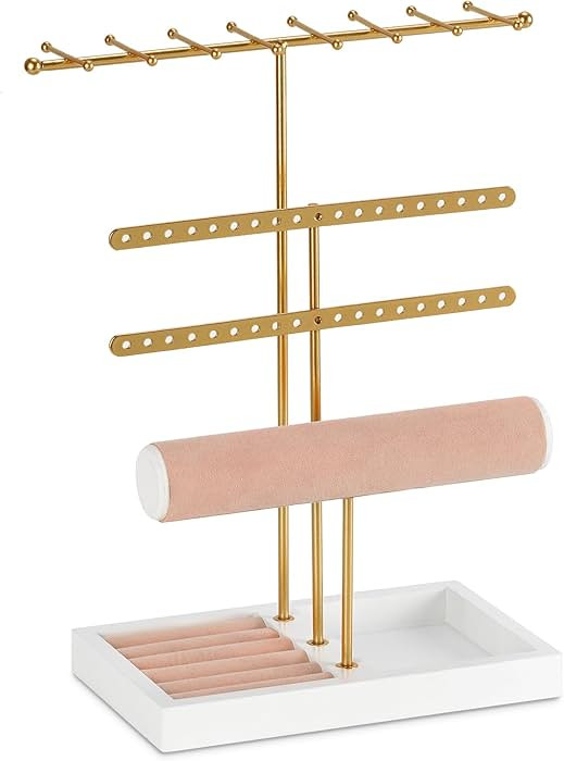 Jewelry Holder Organizer 4-Tier Gold Jewelry Stand with Necklace Organizer Earring Bracelet Holde... | Amazon (US)