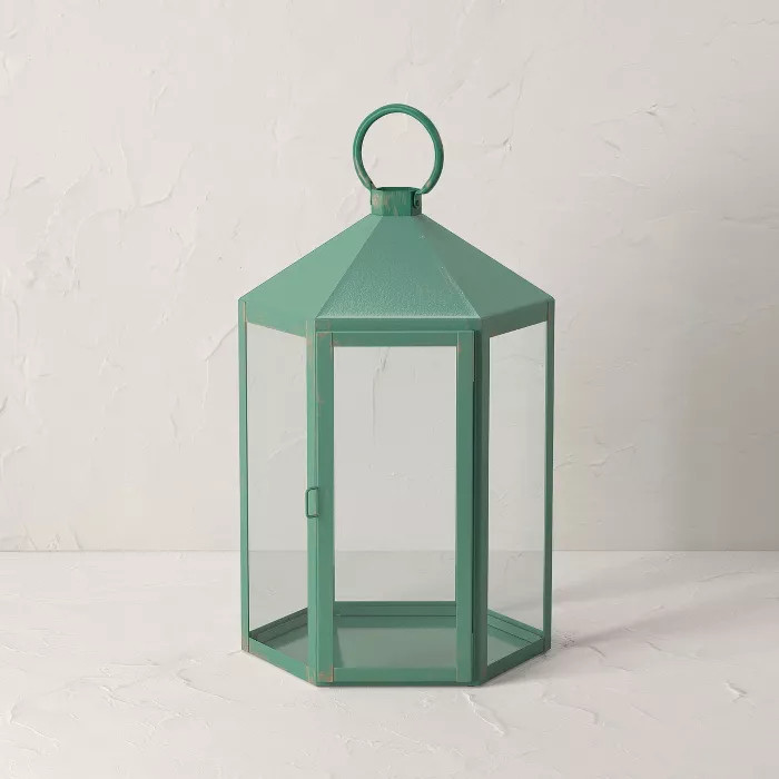 Iron/Glass Outdoor Lantern Candle Holder Green - Opalhouse™ designed with Jungalow™ | Target