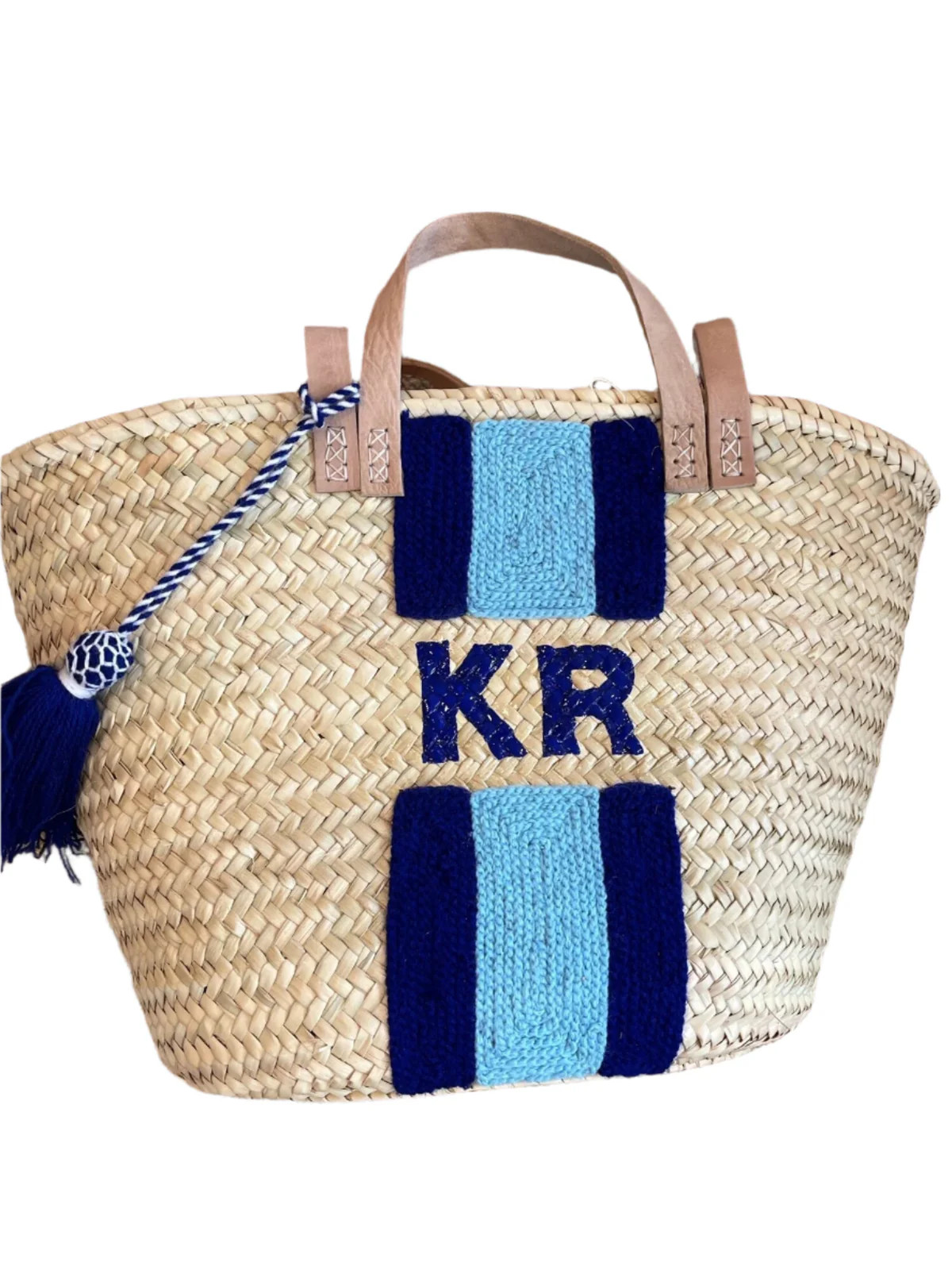 Embroidered Blue Stripe Tote | Over The Moon